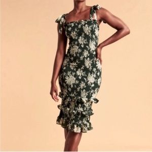 Abercrombie & Fitch Tie-Strap Smocked Midi Dress